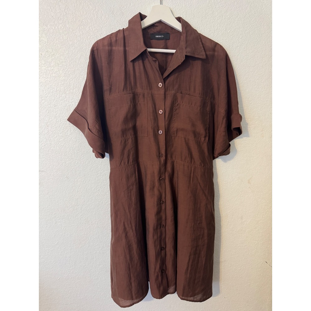 Forever 21‎ Women's Brown Button Front Short Sleeve Shirt Dress XL